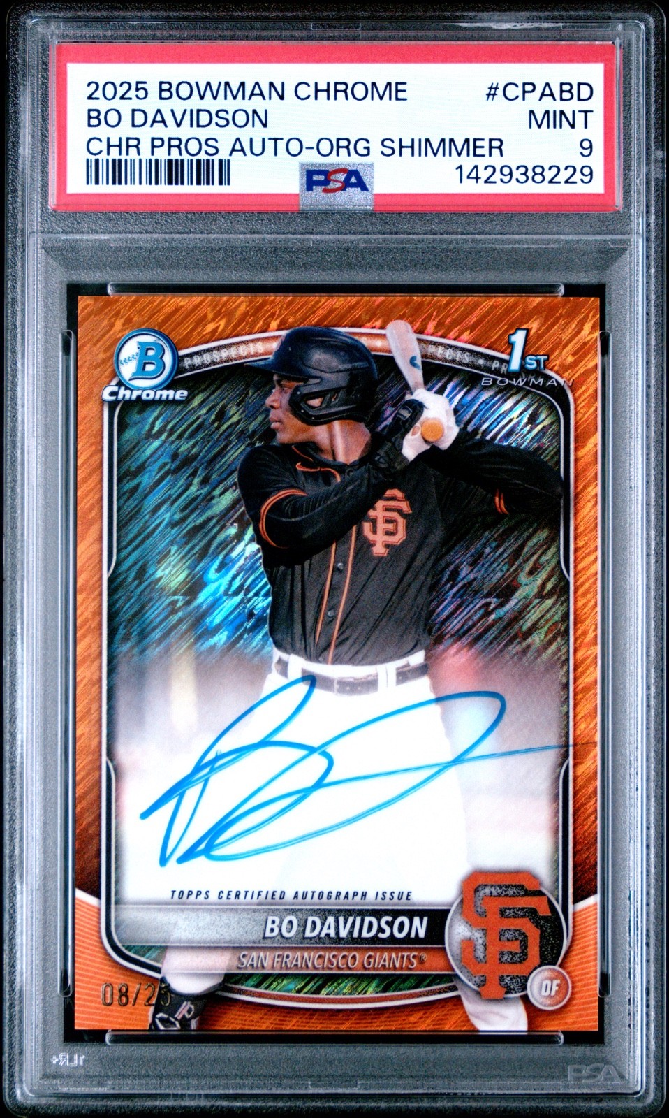 Bo Davidson 2025 Bowman Chrome Orange Shimmer Refractor Auto /25 Giants 1st