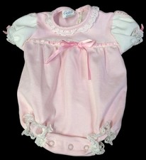 Vintage 1950s Carter's Pink Baby Romper 3 MONTHS Lace Trim Bows - Up to 13 LBS