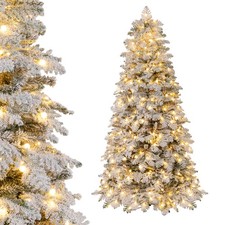 7 FT Artificial Snow-flocked Christmas Tree w/160 Balls, Lights, 806 Branch Tips