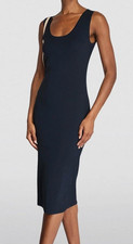 Theory Sleeveless Rib Tank Dress Navy Gloss Retail 395 Size L NWT