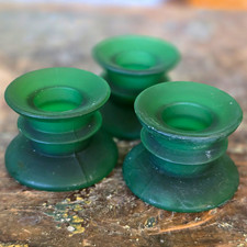Set of 3 Green Frosted Glass Taper Candle Holders Vintage Round 2in Small