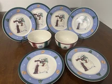 PFALTZGRAFF 2001 SNOW BEAR PLAID SCARF DESIGN 6-8.5” Salad/dessert Plates, 2 Bow