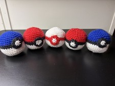 5 Handmade Plush Crochet Pokemon Pokeballs Amigurumi.