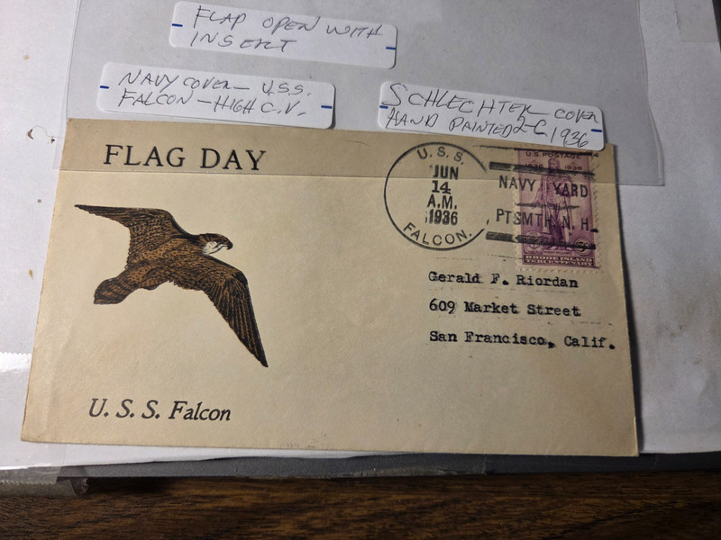 navy covery,Schechter hand painted cover,1936,uss falcon,2-c