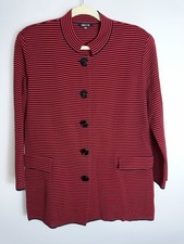 Misook Women's Button Front Blazer Jacket-Red Black Stripes-Long Sleeves-XL