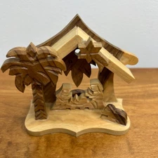 Miniature Handcarved Olive Wood Nativity Bethlehem Manger Christmas 3.5"x4" Mini