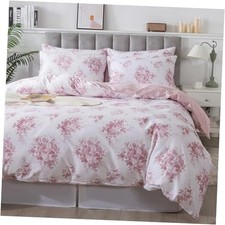 Rose Floral Duvet Cover Sets 100 Cotton Reversible Blush Comforter Queen Pink