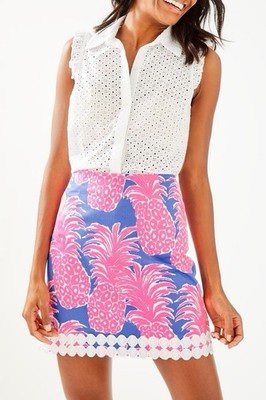 Lilly Pulitzer Izzy Skirt Little Flamenco Pineapple Hot Pink/Blue Haven 6 EUC