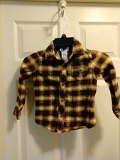 Boys Tommy Bahama Flannel Shirt Small 5T Yellow/Black Plaid Long Sleeve Cotton