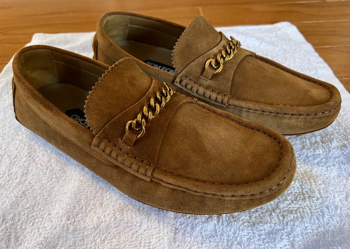 Tom Ford Mens Suede 'York' Chain Driver Loafer Tobacco Brown Tom Ford Mens Suede 'York' Chain Driver Loafer Tobacco Brown