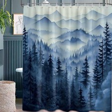 Mountain Shower Curtain Forest Nature Shower Curtains for Bathroom Rustic Woo...