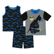 DC Comics Batman Pajama Set 3-Piece Includes 2 Tops Shorts-Boy's Size 10 NEW
