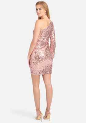 Bebe One Shoulder Sequin Wrap Dress Women's Clothing Rose : Large