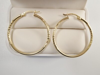 14K ECHTE MASSIVE GELBGOLD 2MM CREOLEN DIAMANTSCHLIFF OHRRINGE