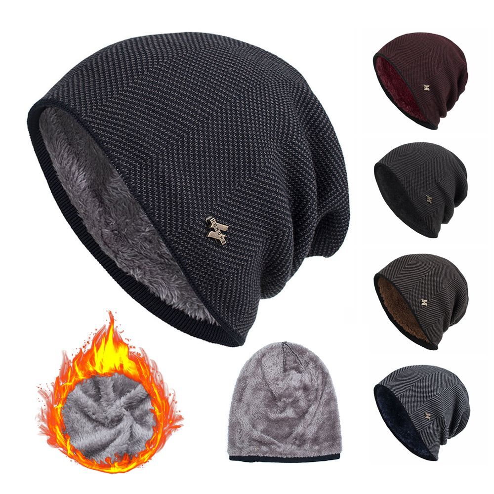 APL Skullies Men's Knitted Hat cappello in pile spesso fagioli semplici cappello caldo invernale