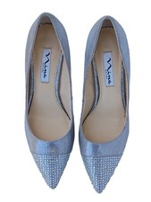 Nina New York Shoes Sz 6 Silver Beaded Cap Toe Wedding Evening Pumps Heels M