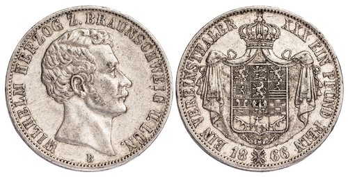 i-501066 Germany Duchy of Brunswick 1 Vereinsthaler 1866 B. AU