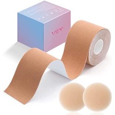 Boob Breast Lift Body Tape with 2 PCS Silicone Reusable Adhesive Bra Nude