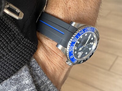 20mm Vulcanized Rubber GMT Blue Black Stripe Strap Band Rolex