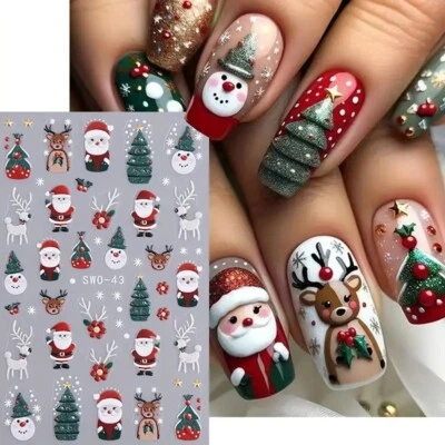 NAIL STICKERS FLOWERS TULIPS Nail Art Sticker Weihnachtsbaum Schneemann Weihnachtsmann Rentier Schneeflocken (SWO43)