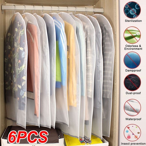 6 PACK SET Clear Polythene Garment Covers Suit Dress Dust Protector