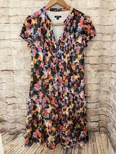 MSK Dress Womens 8 Multicolor Watercolor A Line Pleated Flowy Midi Floral V Neck