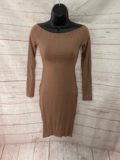 Shein Women’s Brown Long Sleeve Open Neck Dress Size XS
