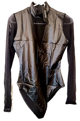 Size Small/Medium Forplay Faux Leather Longsleeve Ventilated Zip Back Bodysuit
