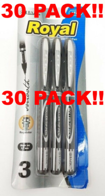 30 PACK! Bazic Royal Rollerball Pen Roller Writing Black Pen 1723 10 PACKS OF 3!