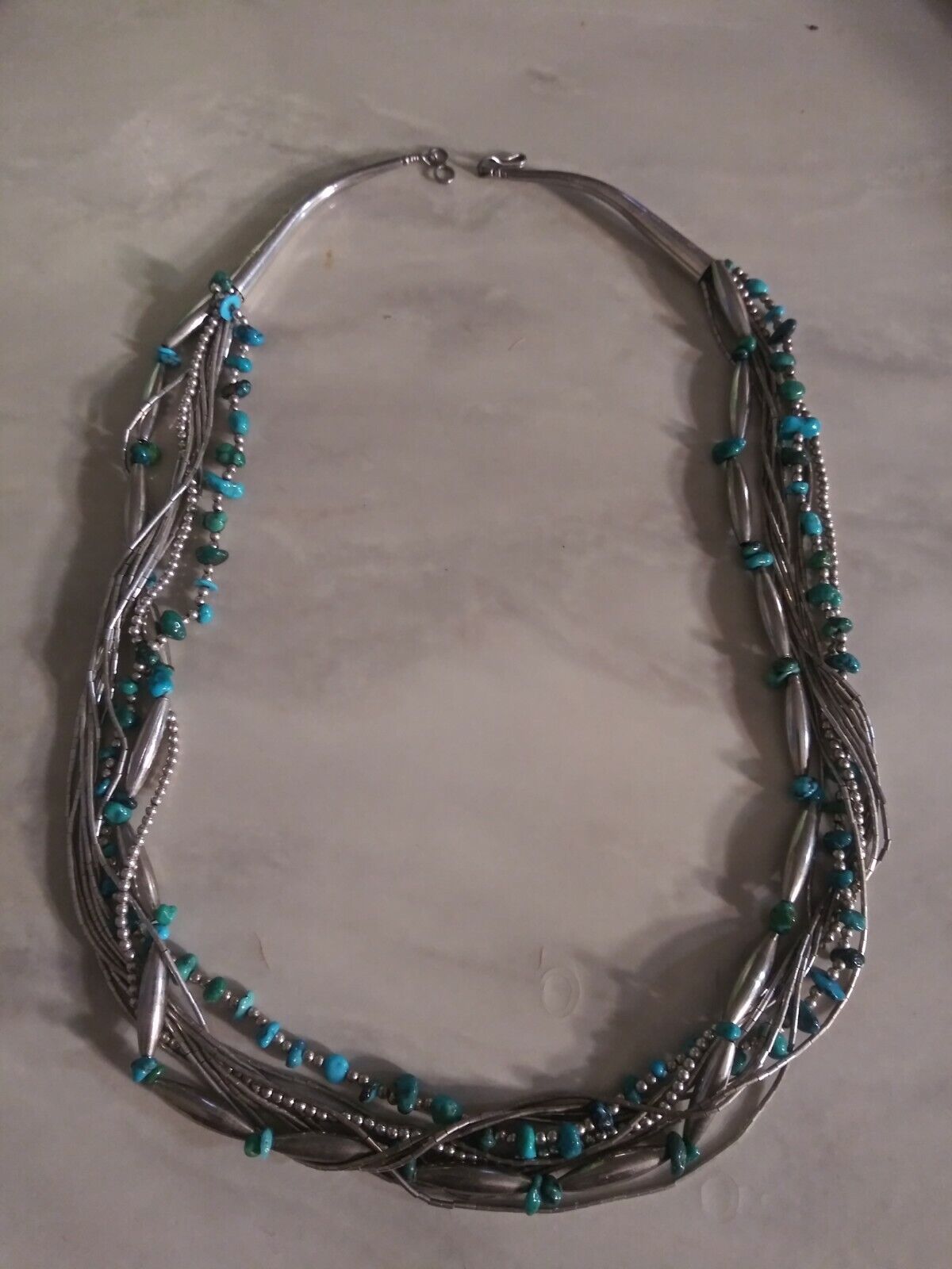 Vintage Liquid Sterling Silver It is very Great interest popular Necklace 2 Multi-Strand Turquoise
