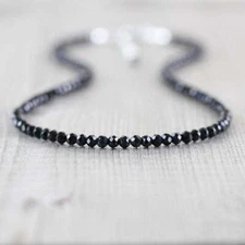 Beautiful Dark Black Spinel 3 mm Rondelle Faceted Beaded Gemstone Necklace 18"