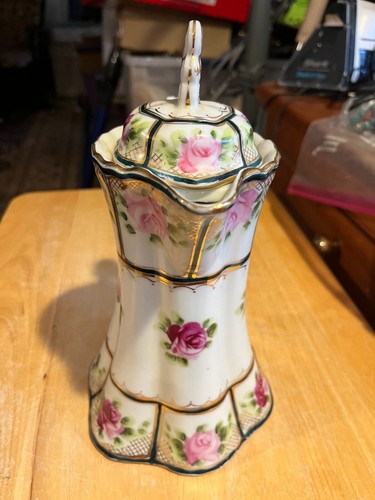 Antike Nippon handbemalte ROSEN Gold VERZIERUNGEN TEE-/KAFFEEKANNE 10"H - Bild 2 von 6