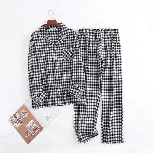Men's Pajamas Set 100% Cotton Sleepwear Long Sleeve Button Top Pants Nightwear - Picture 12 of 70
