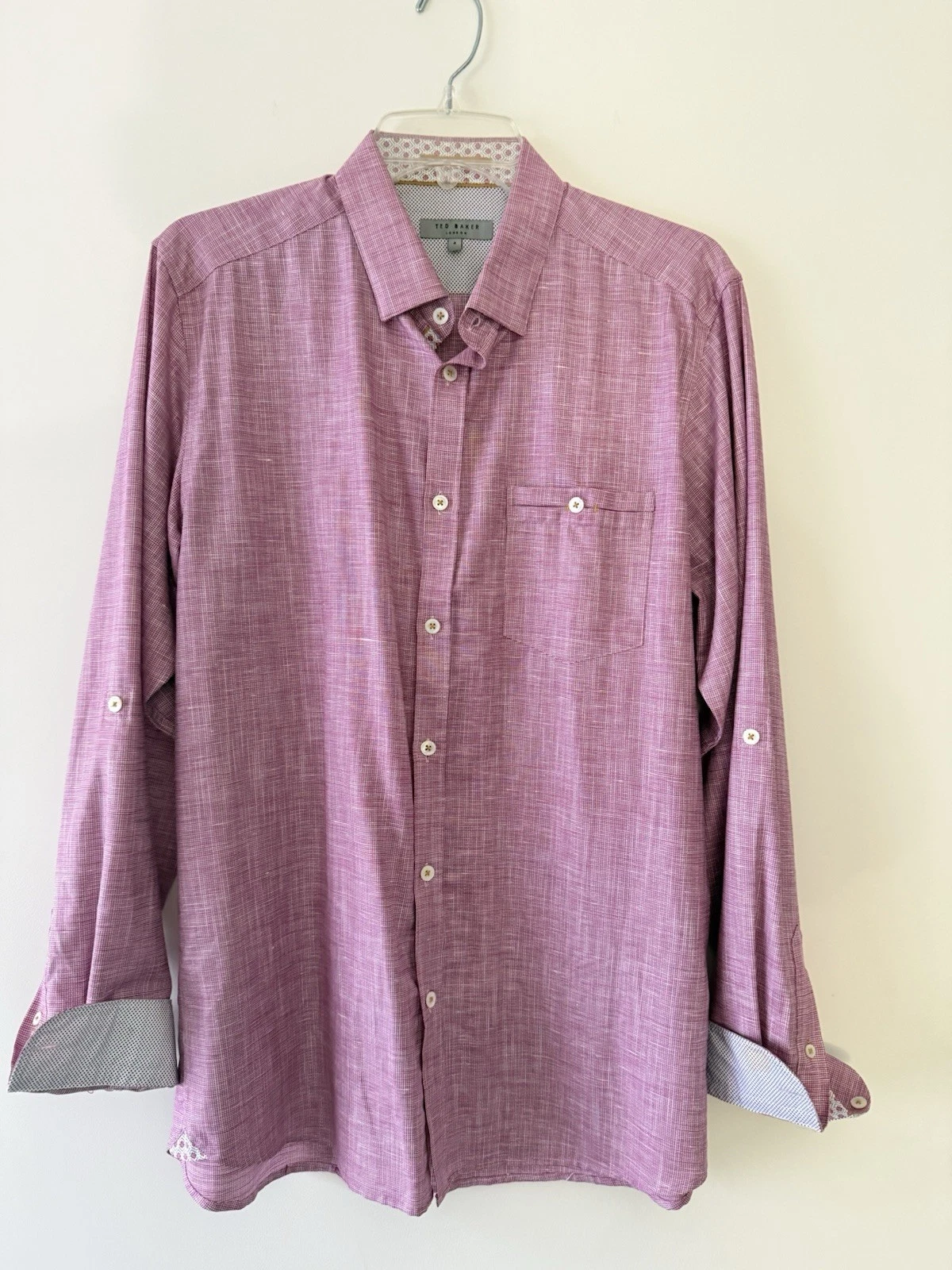 Ted Baker Shirt Pink Cotton Linen Long Sleeve Button Up Casual Size Medium
