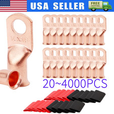 4000pcs 1/0 Awg Gauge Copper Lugs W/ Black & Red Heat Shrink Ring Terminals Lot