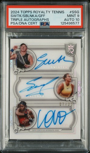 Iga Swiatek Aryna Sabalenka Coco Gauff 2024 Topps Royalty Triple Auto /25 PSA 9