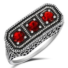 1CT Natural Fire Garnet 925 Solid Sterling Silver Filigree Ring Jewelry Sz 9