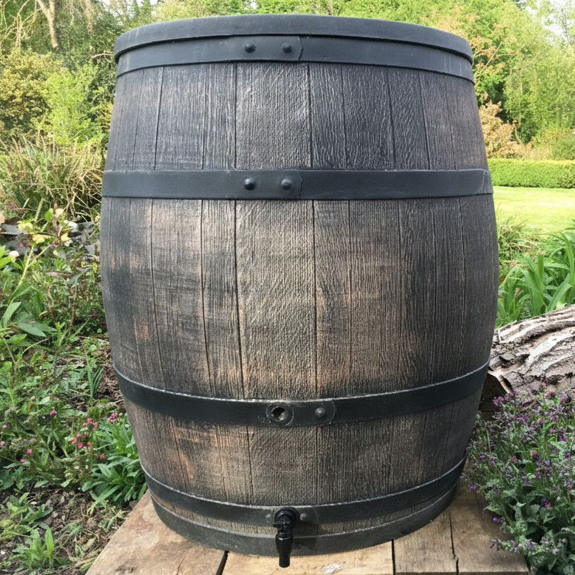 240 Litre Water Butt Barrel - Oak Effect - FREE UK P&P