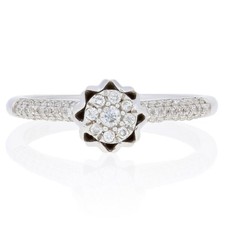 NEW .25ctw Round Brilliant & Single Cut Diamond Ring - Silver Halo Engagement