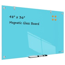 Glass White Board, 48x36 Inches Magnetic Glass Dry Erase Board, Large Whitebo...