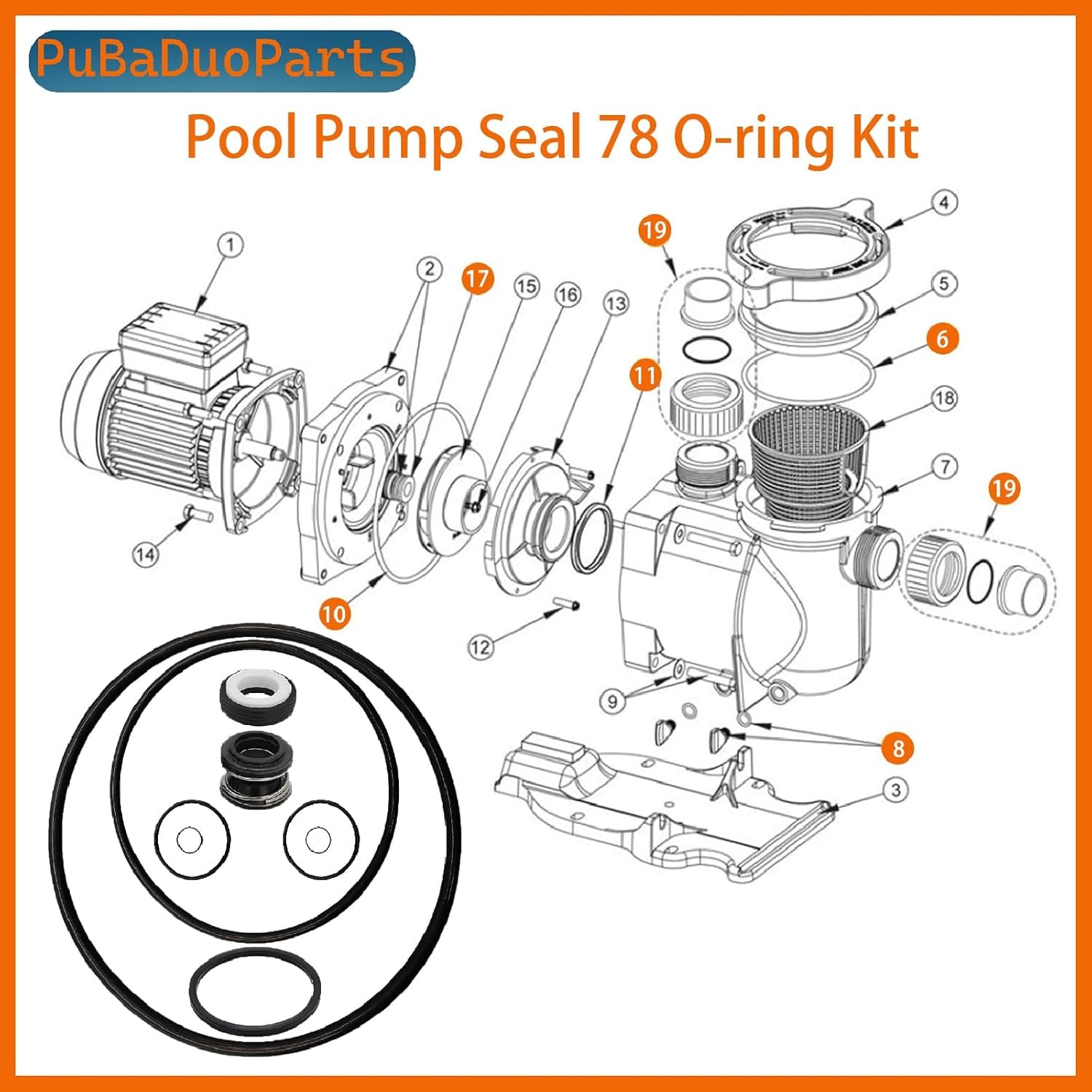 Pool Pump Gasket Seal O-Ring Rebuild Repair Kit Fit for SuperFlo-VS/SuperMax... 