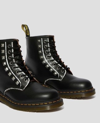 Dr. Martens Studded Black Leather Combat Lace-Up Women display picture 2
