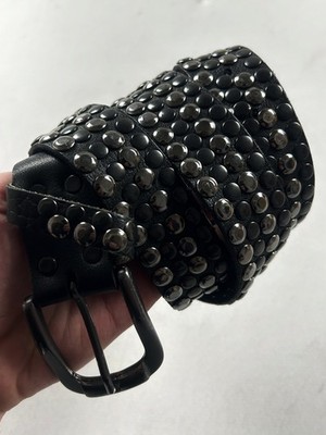 Black Studded Leather Belt Wide Punk Goth Y2K Heavy Metal Grunge