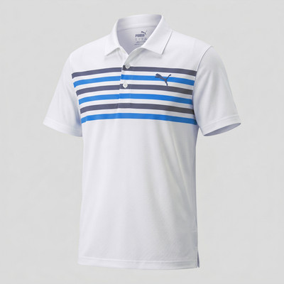 Puma Golf Herren Poloshirt Medium weiß gestreift Drycell atmungsaktiv feuchtigkeitsableitend