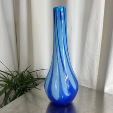 Italian Murano Glass Vase Vintage Mid Century Hand Blown Blue 50cm Tall