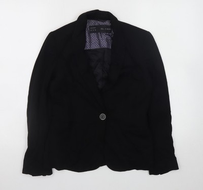 Zara Basic Damen Schwarz Einknopf Blazer Jacke Größe 8