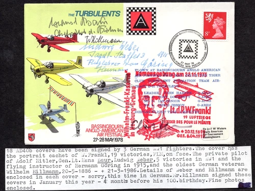 LD ED ROSSBACH SIGNED 3 GERMAN WW1 FIGHTER PILOTS HITLERS BAUR WEBER HILLMANN