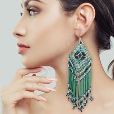 Colorful Handmade Beaded Earrings, Bohemia Boho Native Tassel Earrings DFER1004
