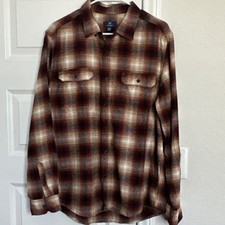 George Men's Plaid Flannel Button-Up Shirt Brown Red Long Sleeve Size L