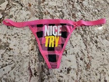 True Vintage Victoria's Secret PINK T Back Thong Panty Large "NICE TRY"